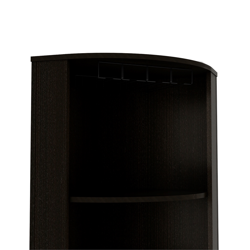 Pemberly Row Corner Bar and Wine Cabinet with Stemware Rack in Black