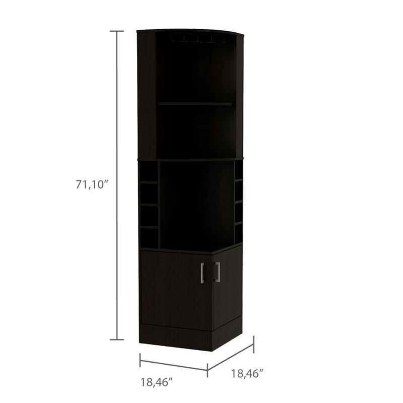 Pemberly Row Corner Bar and Wine Cabinet with Stemware Rack in Black