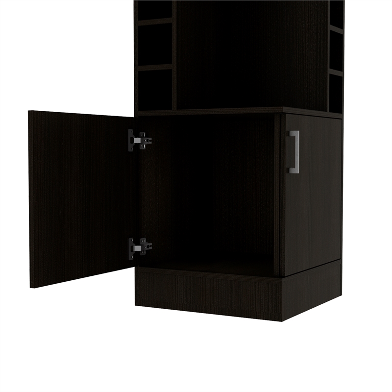 Pemberly Row Corner Bar and Wine Cabinet with Stemware Rack in Black