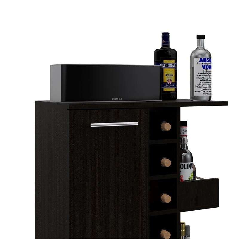 Pemberly Row Mobile Bar Cart with Wine Storage and Casters in Black