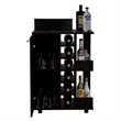 Pemberly Row Mobile Bar Cart with Wine Storage and Casters in Black