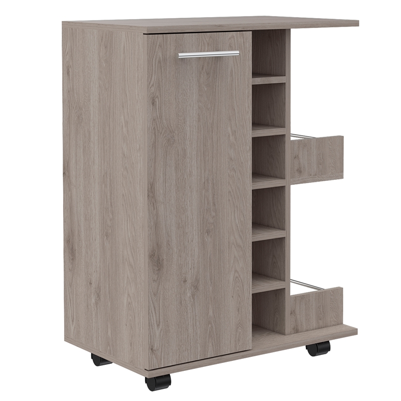 Pemberly Row Mobile Bar Cart with Wine Storage and Casters in Beige