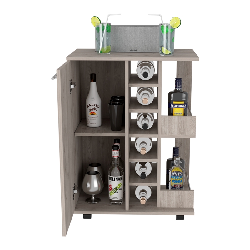 Pemberly Row Mobile Bar Cart with Wine Storage and Casters in Beige