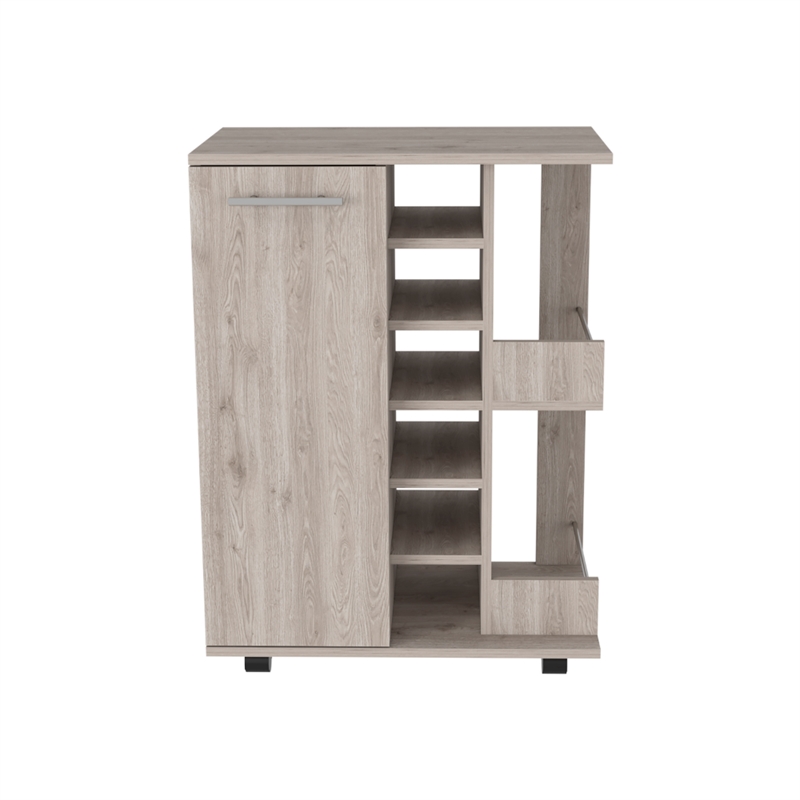 Pemberly Row Mobile Bar Cart with Wine Storage and Casters in Beige
