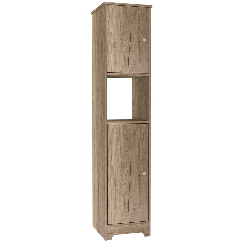 Pemberly Row Tall Linen Storage Cabinet with Shelves 67in High in Beige