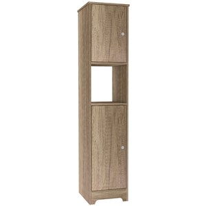 Pemberly Row Tall Linen Storage Cabinet with Shelves 67in High in Beige