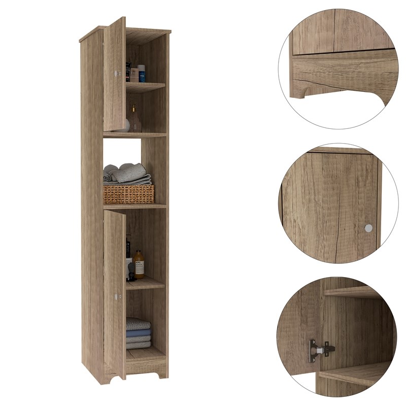 Pemberly Row Tall Linen Storage Cabinet with Shelves 67in High in Beige