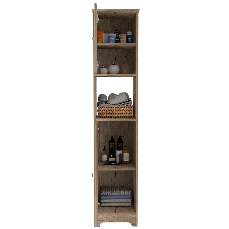 Pemberly Row Tall Linen Storage Cabinet with Shelves 67in High in Beige