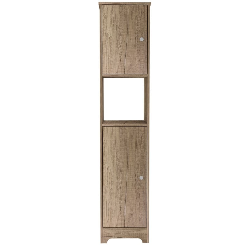 Pemberly Row Tall Linen Storage Cabinet with Shelves 67in High in Beige