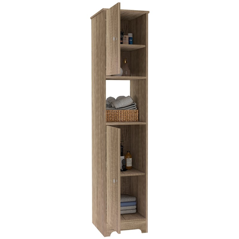 Pemberly Row Tall Linen Storage Cabinet with Shelves 67in High in Beige