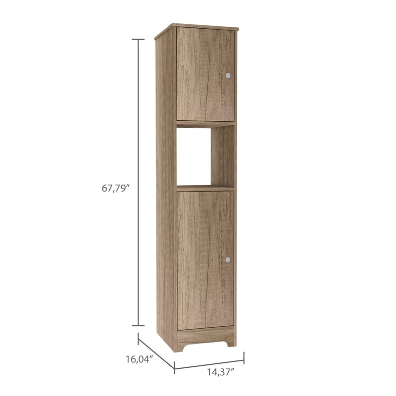 Pemberly Row Tall Linen Storage Cabinet with Shelves 67in High in Beige