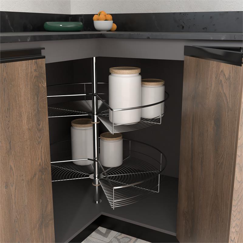 Pemberly Row 2 Tier Lazy Susan Corner Cabinet Organizer in Silver