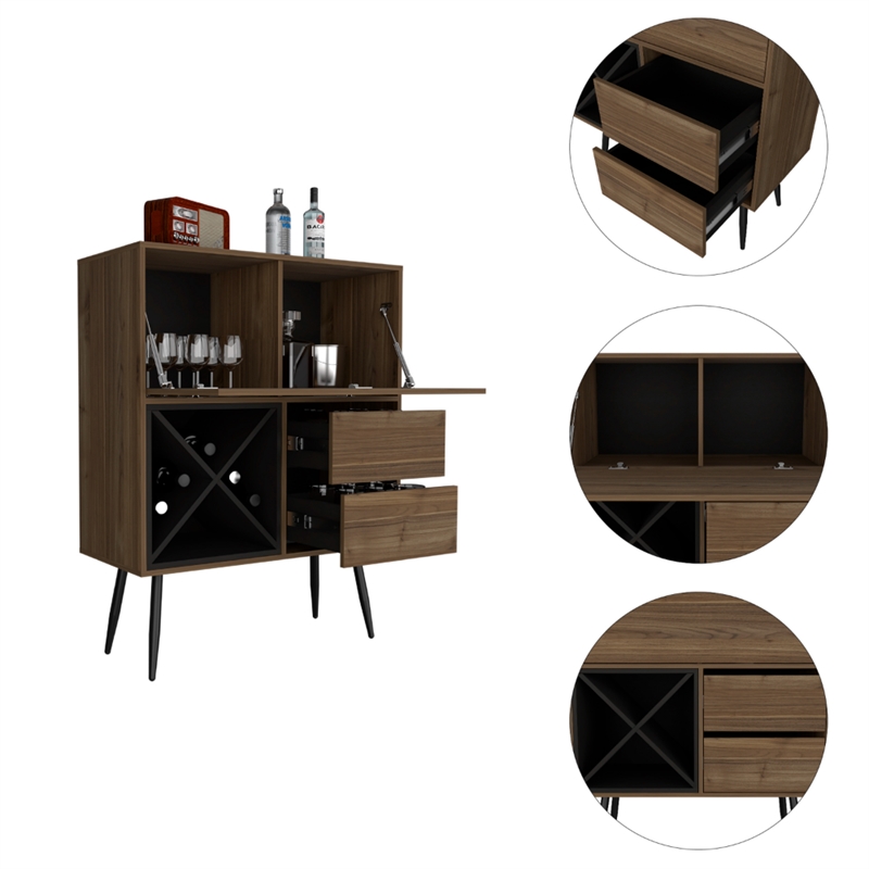 Pemberly Row Bar Cabinet with Bottle Racks 45.6in High in Brown