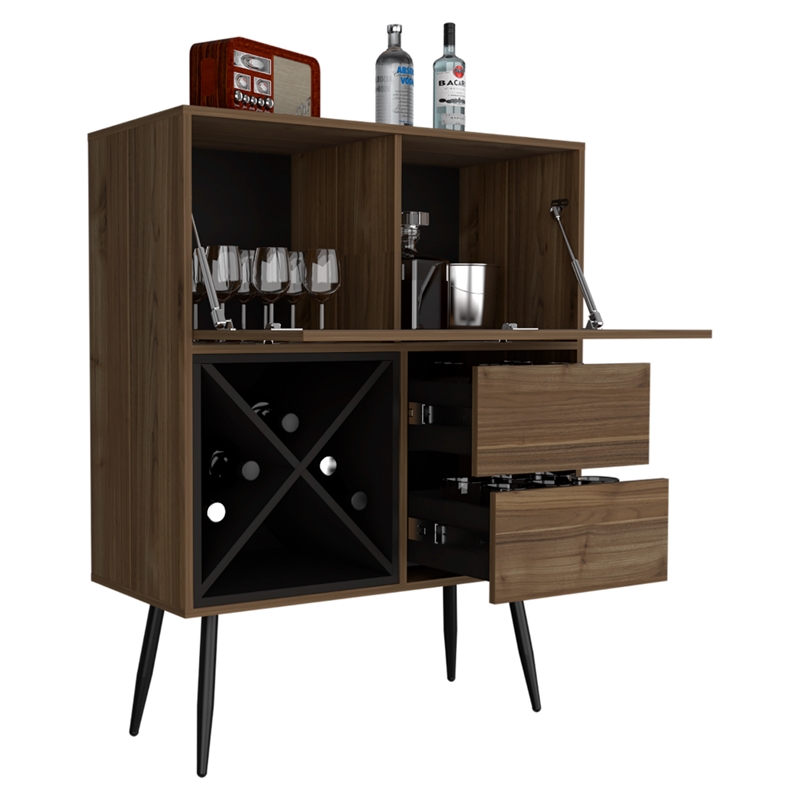 Pemberly Row Bar Cabinet with Bottle Racks 45.6in High in Brown