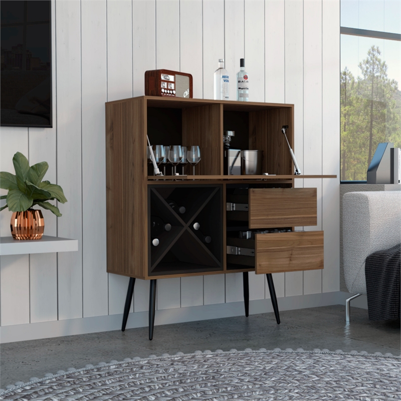 Pemberly Row Bar Cabinet with Bottle Racks 45.6in High in Brown
