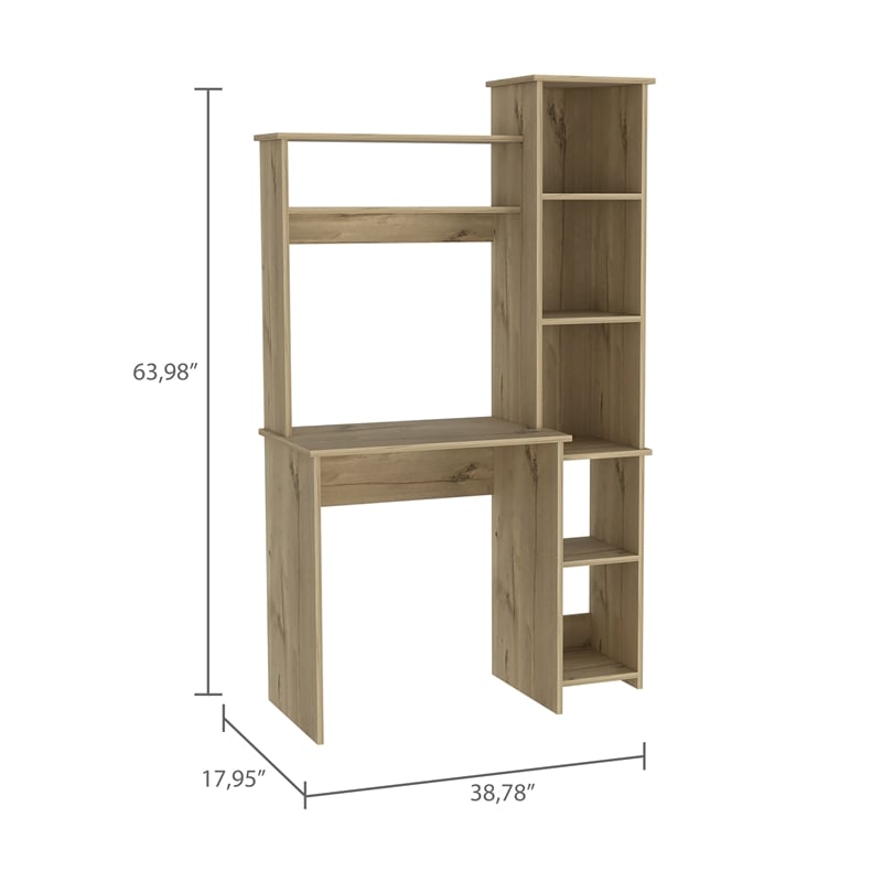 Pemberly Row Desk with Hutch and Keyboard Tray 38.7in Wide in Beige