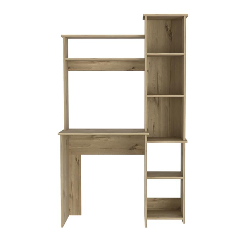 Pemberly Row Desk with Hutch and Keyboard Tray 38.7in Wide in Beige