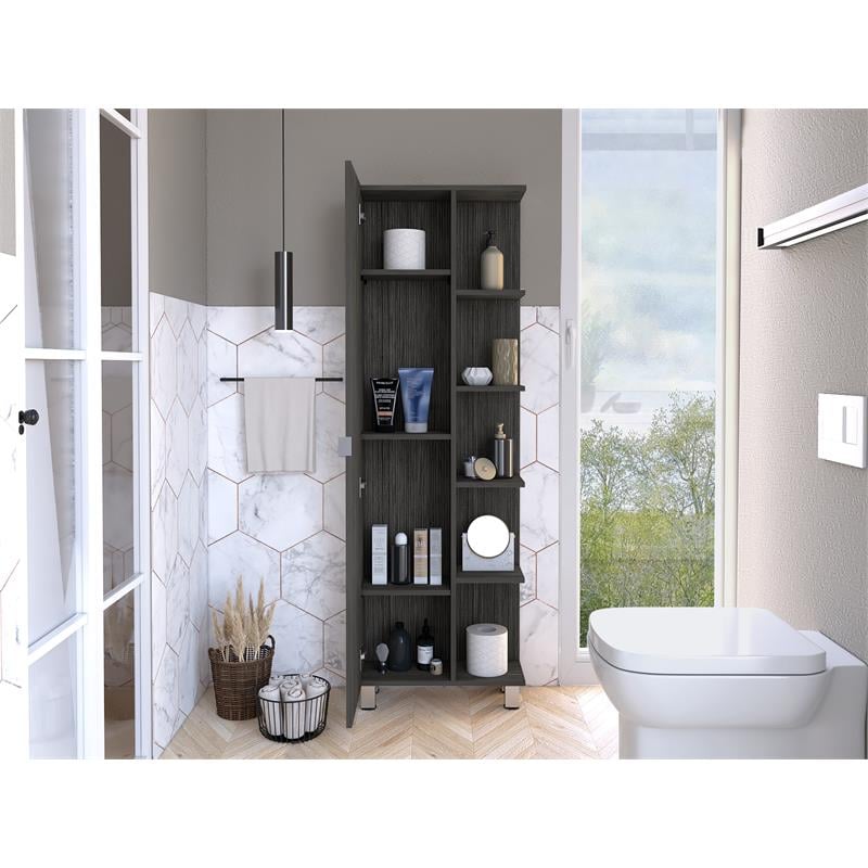 Pemberly Row Tall Linen Storage Cabinet 62.2in High in Smoky Oak