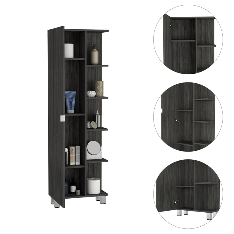 Pemberly Row Tall Linen Storage Cabinet 62.2in High in Smoky Oak