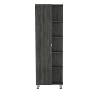Pemberly Row Tall Linen Storage Cabinet 62.2in High in Smoky Oak