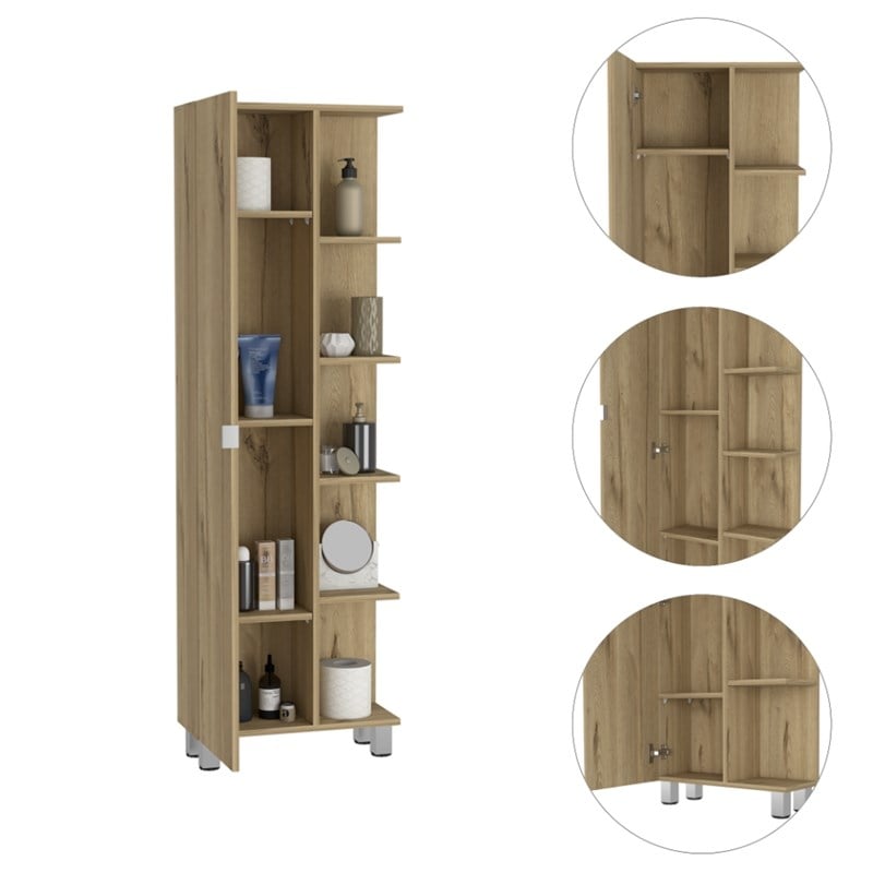 pemberly row tall linen storage cabinet 62.2in high in light oak