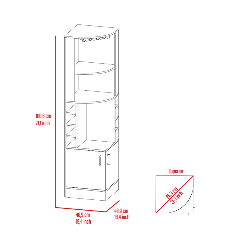 Pemberly Row Corner Bar and Wine Cabinet 71.1in High in Smoky Oak
