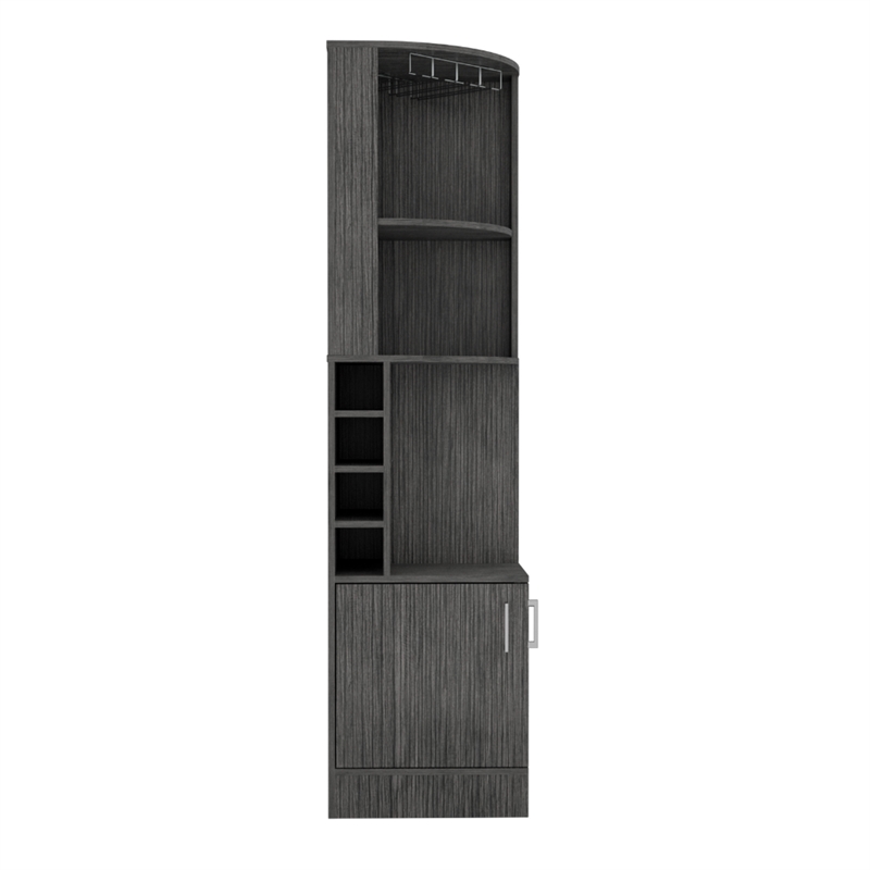 Pemberly Row Corner Bar and Wine Cabinet 71.1in High in Smoky Oak
