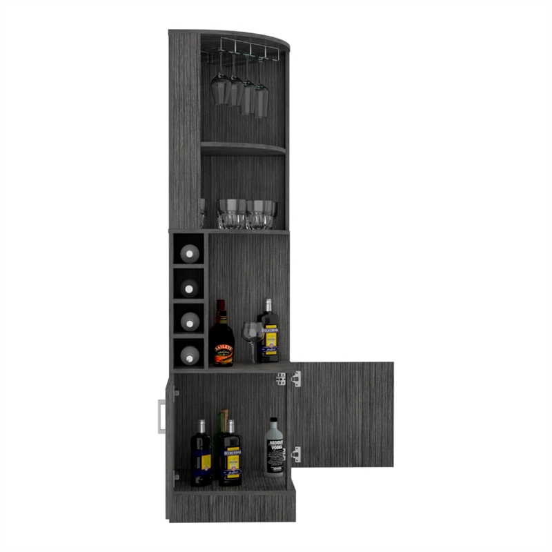 Pemberly Row Corner Bar and Wine Cabinet 71.1in High in Smoky Oak