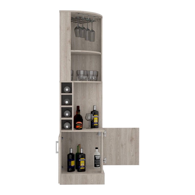 Pemberly Row Corner Bar and Wine Cabinet 71.1in High in Light Gray