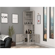 Pemberly Row Corner Bar and Wine Cabinet 71.1in High in Light Gray