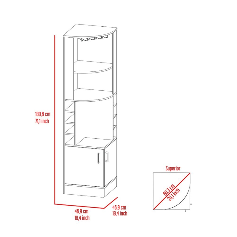 Pemberly Row Corner Bar and Wine Cabinet 71.1in High in Light Gray