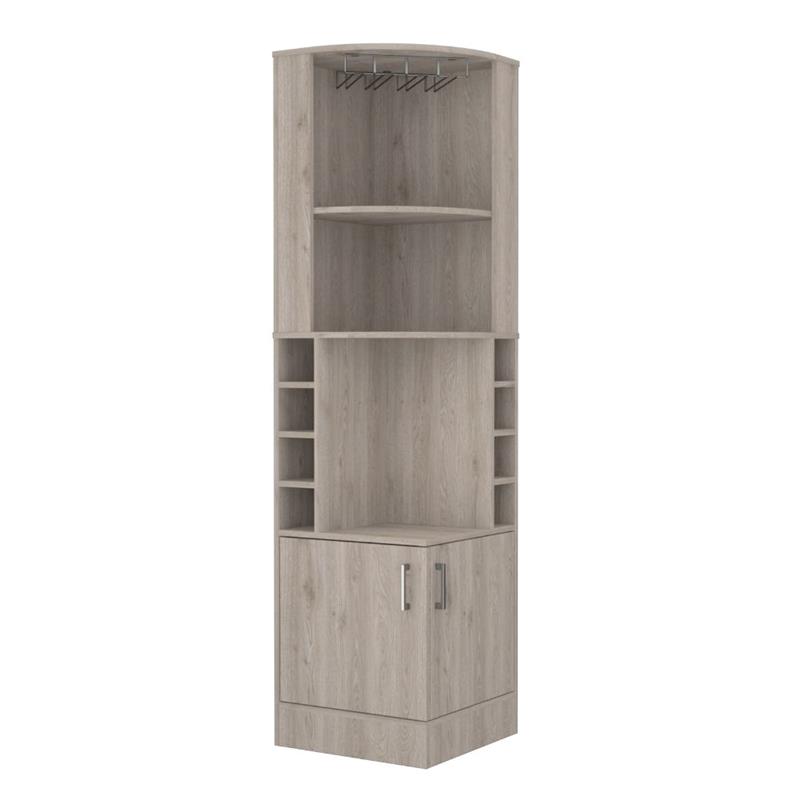 Pemberly Row Corner Bar and Wine Cabinet 71.1in High in Light Gray