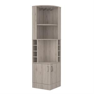 Pemberly Row Corner Bar and Wine Cabinet 71.1in High in Light Gray