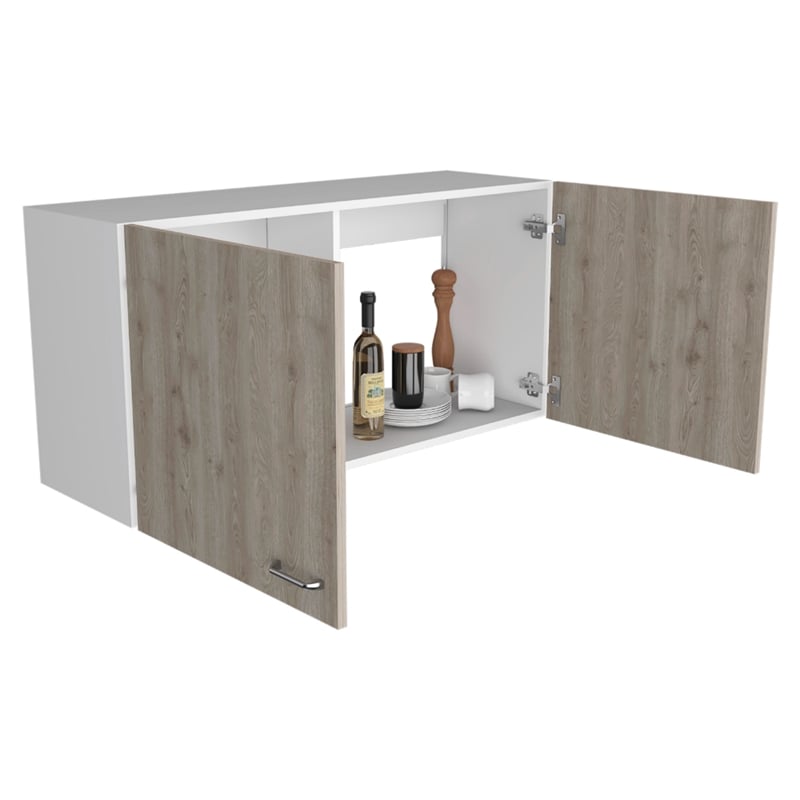 Pemberly Row Two Door Wall Cabinet 39.3in Wide in White and Light Gray