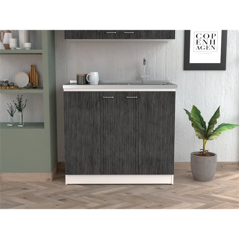 Pemberly Row Utility Sink Base Cabinet 39.3in in White and Smoky Oak