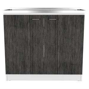 Pemberly Row Utility Sink Base Cabinet 39.3in in White and Smoky Oak