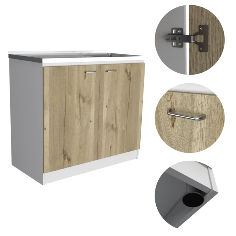 Pemberly Row Utility Sink Base Cabinet 39.3in in White and Light Oak