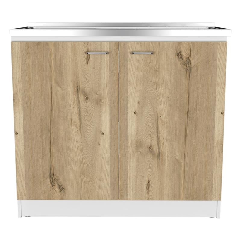 Pemberly Row Utility Sink Base Cabinet 39.3in in White and Light Oak
