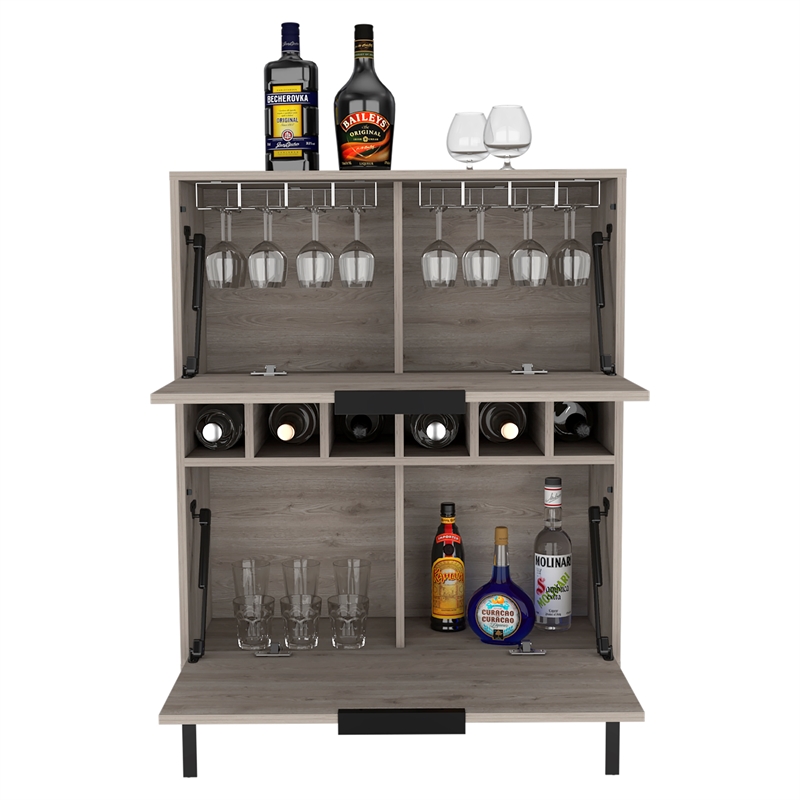 Pemberly Row Bar Cabinet with Wine Storage 43.3in High in Gray
