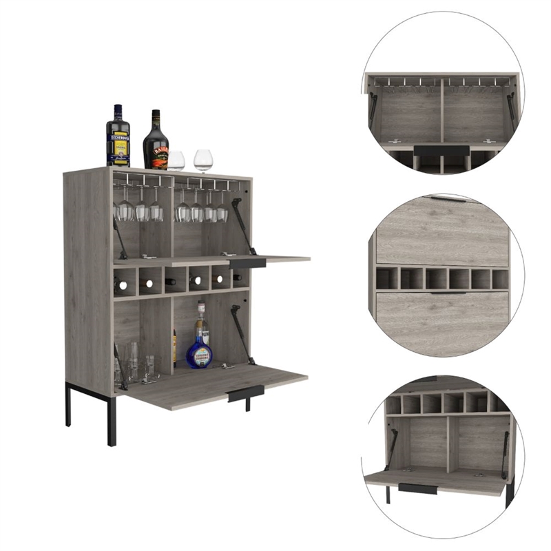 Pemberly Row Bar Cabinet with Wine Storage 43.3in High in Gray