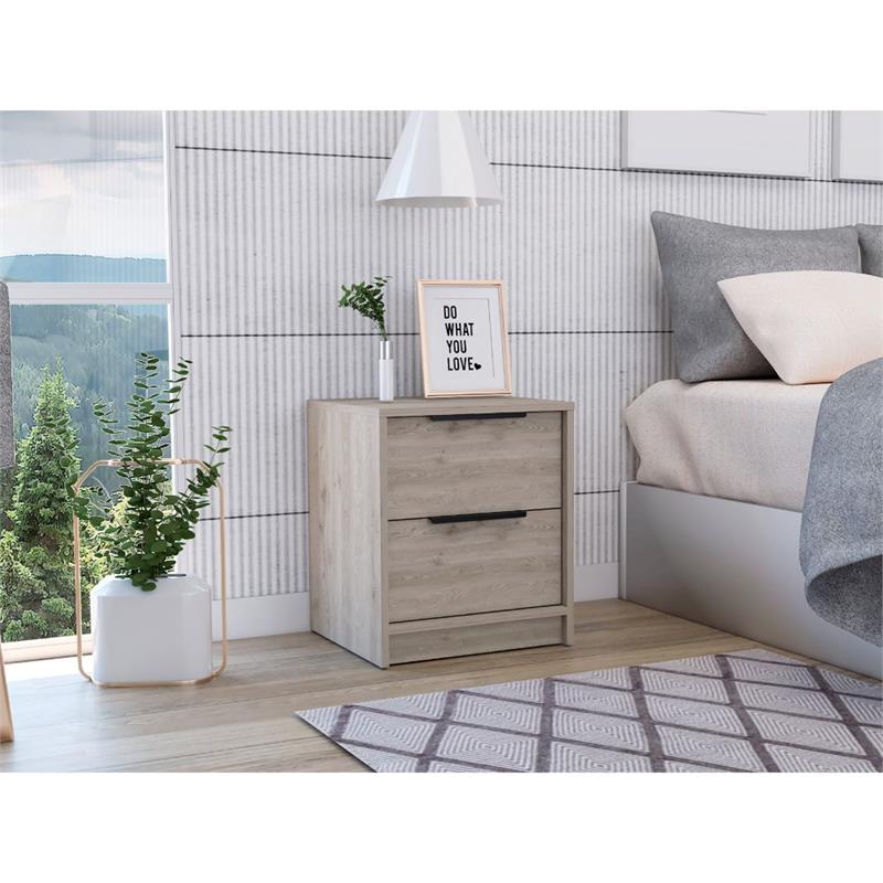 Pemberly Row Compact Nightstand with 2 Drawers 19in High in Gray