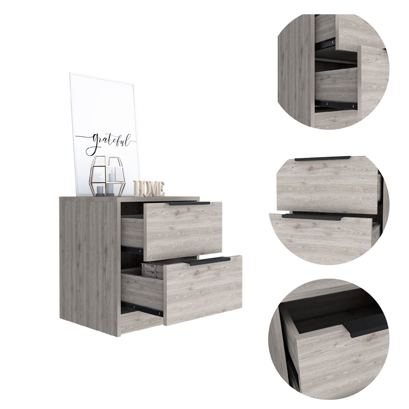 Pemberly Row Compact Nightstand with 2 Drawers 19in High in Gray