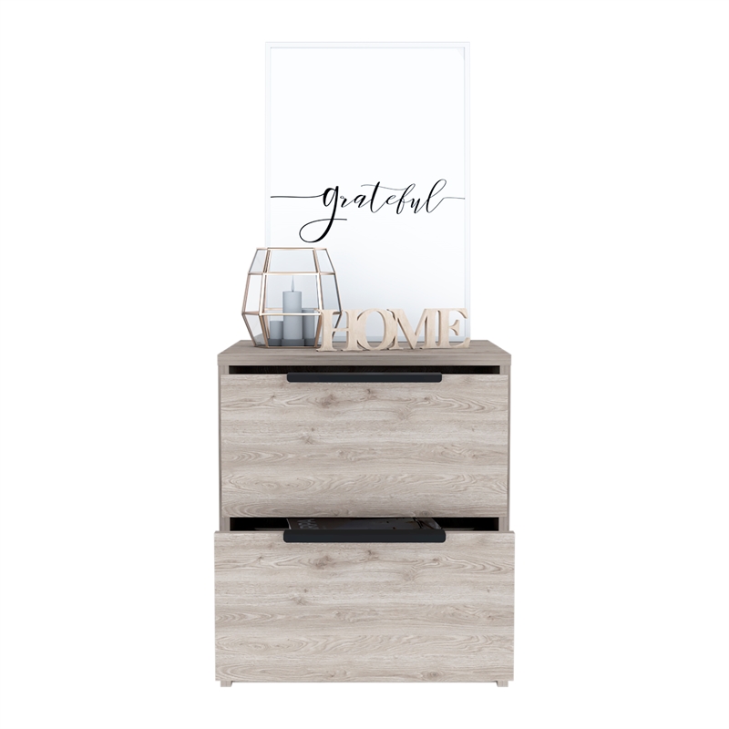 Pemberly Row Compact Nightstand with 2 Drawers 19in High in Gray