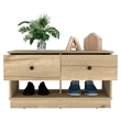 Pemberly Row Entryway Storage Bench with Shoe Shelves in Beige
