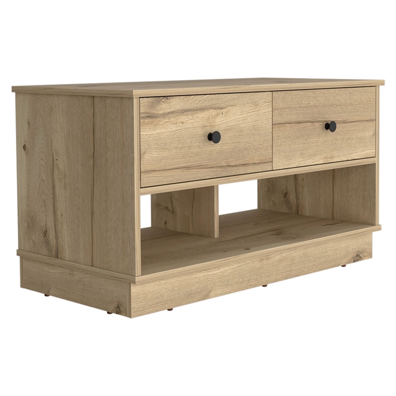 Pemberly Row Entryway Storage Bench with Shoe Shelves in Beige