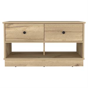 Pemberly Row Entryway Storage Bench with Shoe Shelves in Beige