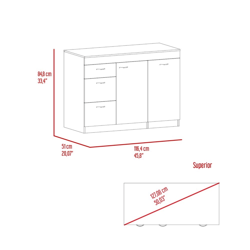 Pemberly Row Kitchen Base Cabinet 45.8in Wide in Multi-Color