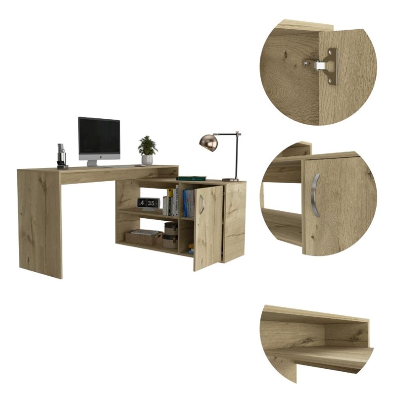 Pemberly Row L-Shaped Corner Office Desk 59.64in Wide in Beige