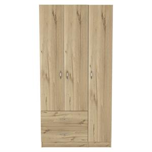 Pemberly Row 3 Door Armoire 35.4in Wide with 2 Drawers in Beige