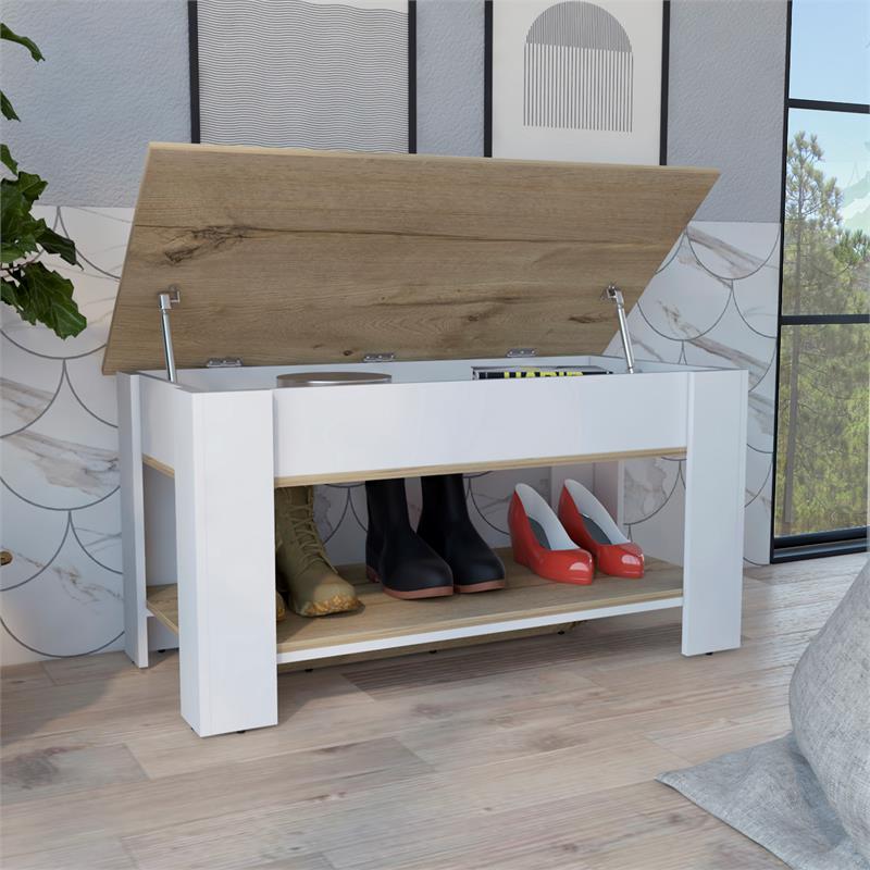 Pemberly Row Lift Top Storage Bench with Shoe Rack 40in in Multi-Color